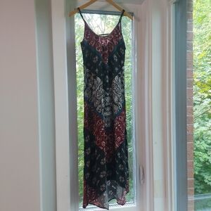 Patterned Flowy Maxi Dress with Adjustable Straps - XXS